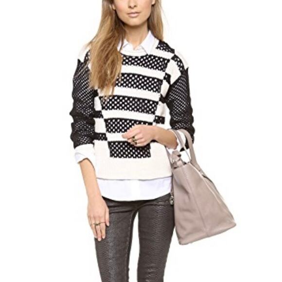 Rebecca Taylor Intarsia Pullover Open Knit Striped Size Medium - Picture 8 of 8